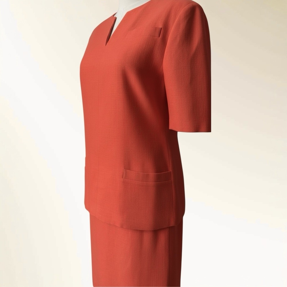 Vintage William Pearson Linen Skirt Suit Bright Orange USA Womens 14